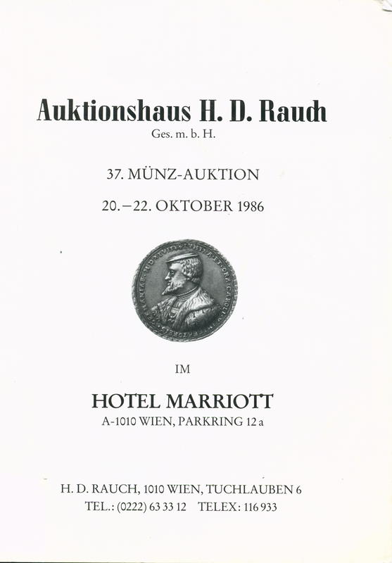 37. Munz-auktion : 20-22 Oktober 1986 / Auktionhaus H. D. Rauch cover