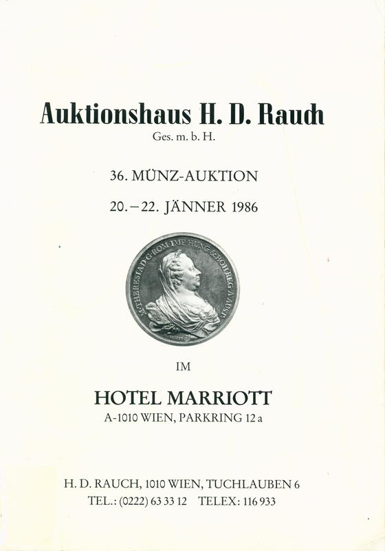 36. Munz-auktion : 20-22 Janner 1986 / Auktionhaus H. D. Rauch cover