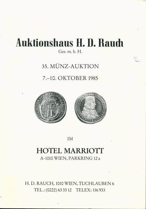 35. Munz-auktion : 7-10 Oktober 1985 / Auktionhaus H. D. Rauch cover