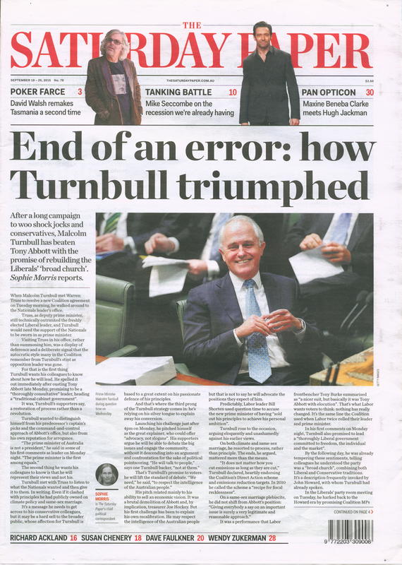 The Saturday paper : September 19-25, 2015, no. 78 cover