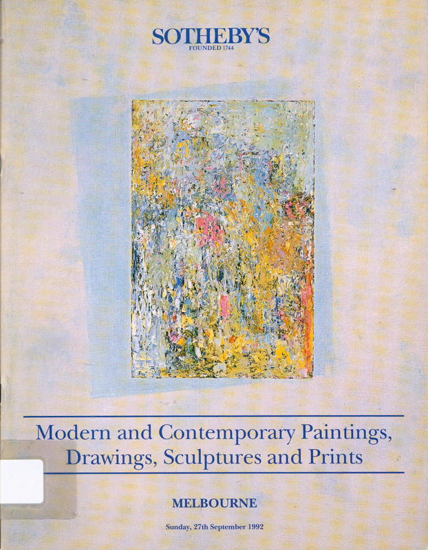 Modern and contemporary paintings, drawings, sculptures and prints including works from the Budget Collection and paintings and drawings from the Collection of Peter Nahum : [Sunday, 27th September 1992] / Sotheby's Australia cover