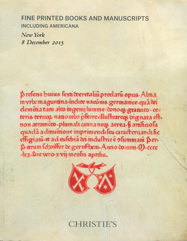 Fine printed books and manuscripts including Americana : Tuesday 8 December 2015 / Christie's cover