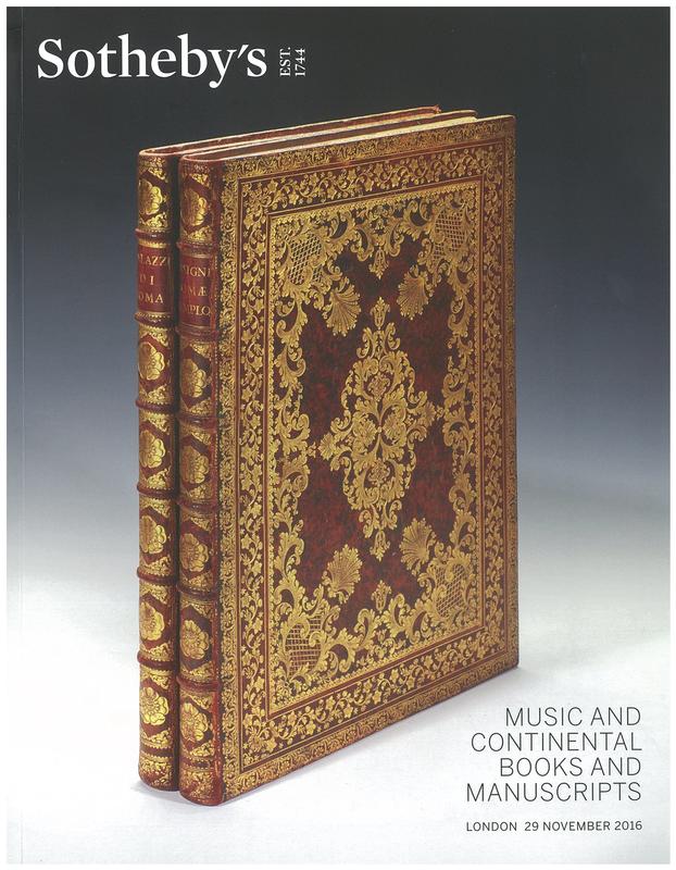 Music and continental books and manuscripts : auction in London, 29 November 2016 / Sotheby's cover