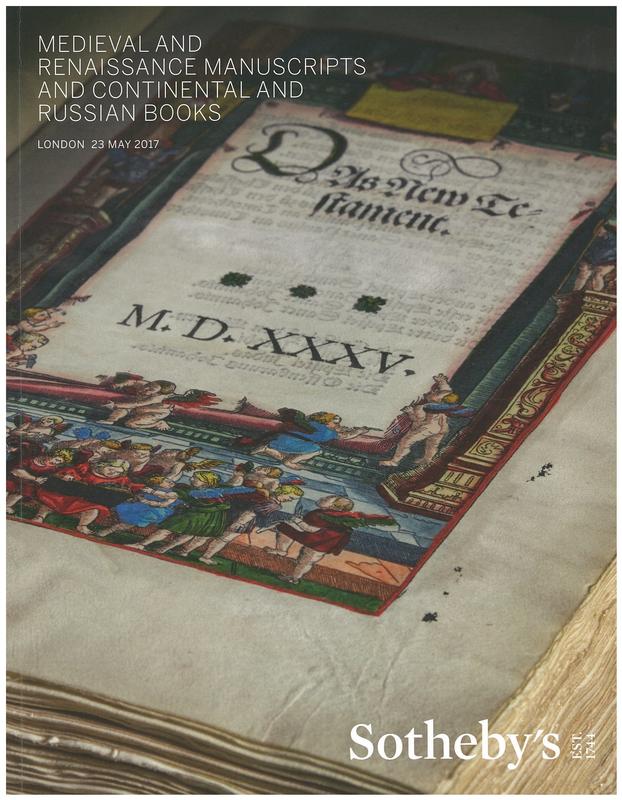 Medieval and Renaissance manuscripts and continental and Russian books : auction in London, 23 May 2017 / Sotheby's cover