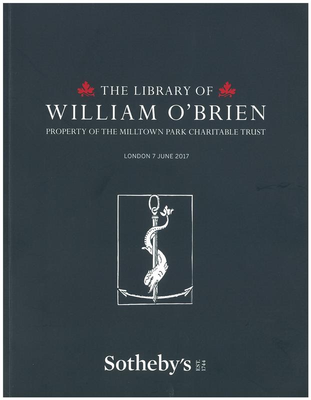 The library of William O'Brien, property of the Milltown Park Charitable Trust : auction in London, 7 June 2017 / Sotheby's cover