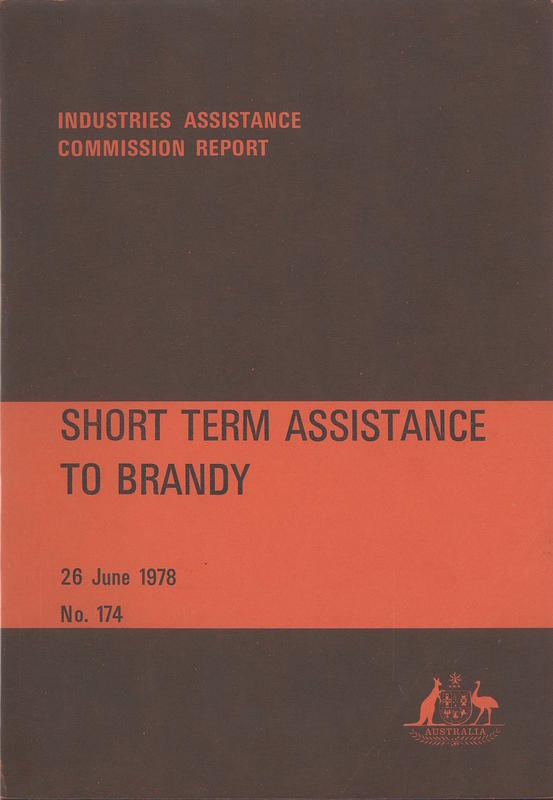 Short term assistance to brandy : 26 June 1978 / Industries Assistance Commission cover