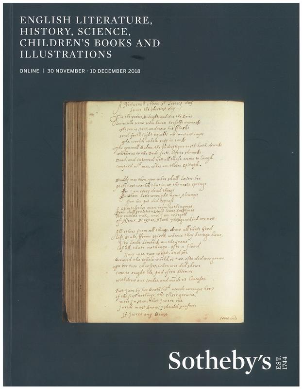English literature, history, science, children's books and illustrations : auction online, 30 November - 10 December 2018 / Sotheby's cover