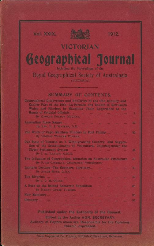 Victorian geographical journal : vol. XXIX cover