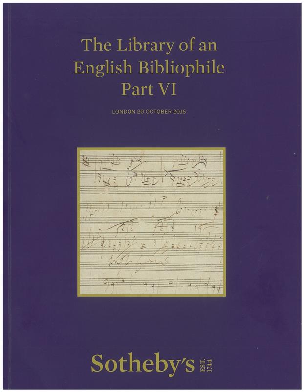 The library of an English bibliophile, part VI : auction in London, 20 October 2016 / Sotheby's cover