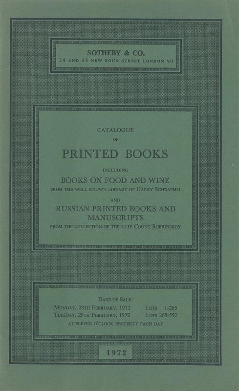 Catalogue of printed books and manuscripts comprising a collection of continental book of the 16th to 19th century of painting, artists, architecture and ornament, books on food and wine … / Sotheby & Co. cover