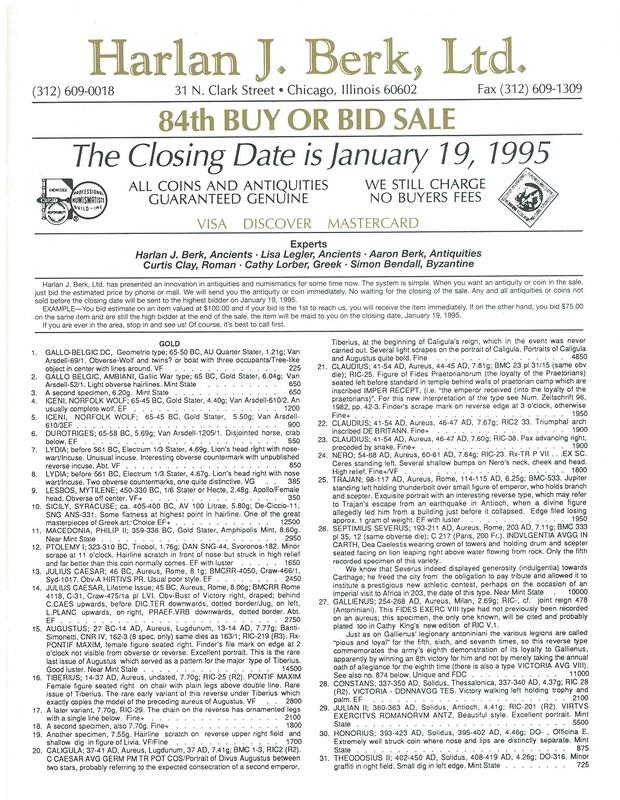 84th buy or bid sale / Harlan J. Berk, Ltd. cover