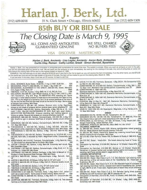 85th buy or bid sale / Harlan J. Berk, Ltd. cover