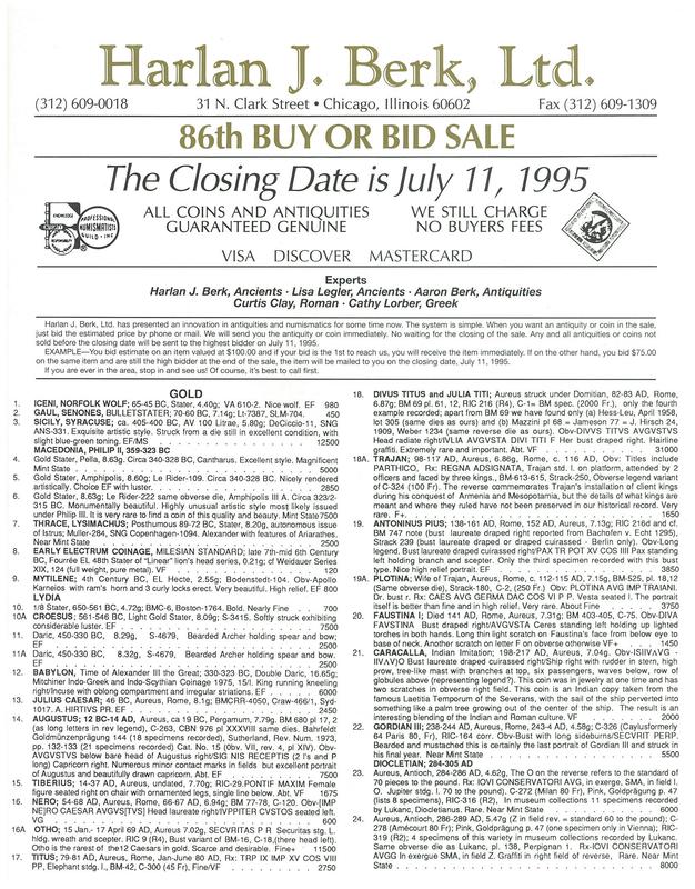 86th buy or bid sale / Harlan J. Berk, Ltd. cover