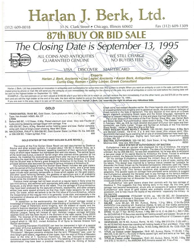 87th buy or bid sale / Harlan J. Berk, Ltd. cover