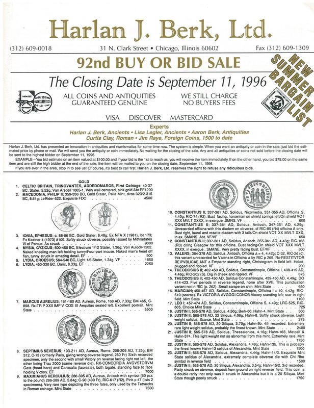 92nd buy or bid sale / Harlan J. Berk, Ltd. cover