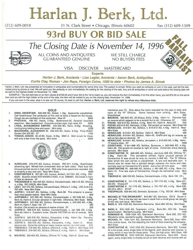 93rd buy or bid sale / Harlan J. Berk, Ltd. cover