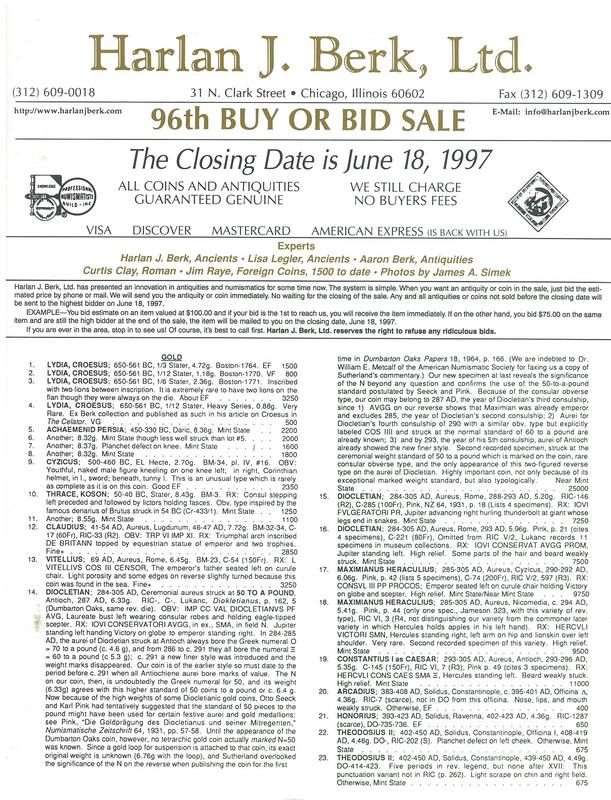 96th buy or bid sale / Harlan J. Berk, Ltd. cover