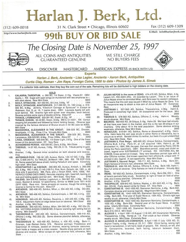 99th buy or bid sale / Harlan J. Berk, Ltd. cover