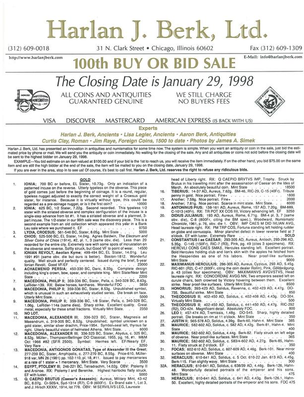 100th buy or bid sale / Harlan J. Berk, Ltd. cover