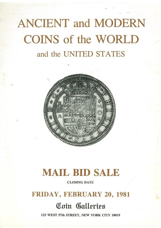 Ancient and modern coins of the world and the United States … : mail bid sale closing date Friday, February 20, 1981 / Coin Galleries cover