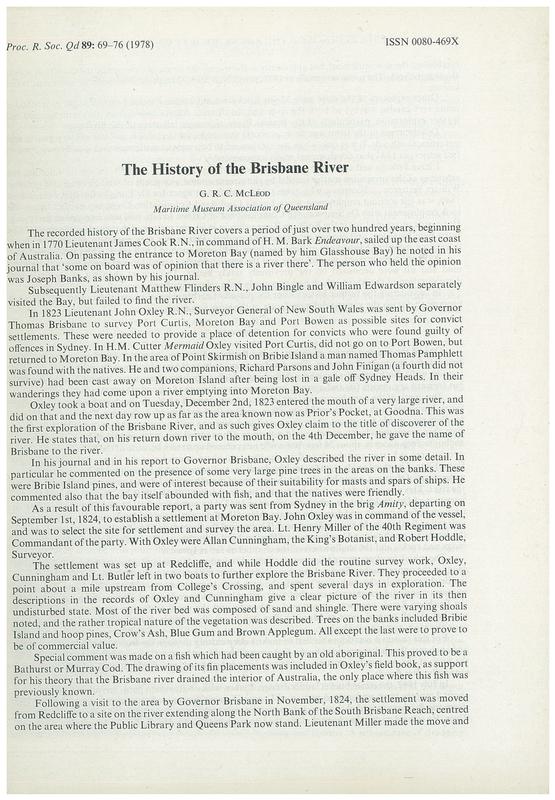 The history of the Brisbane River / G. R. C. McLeod cover