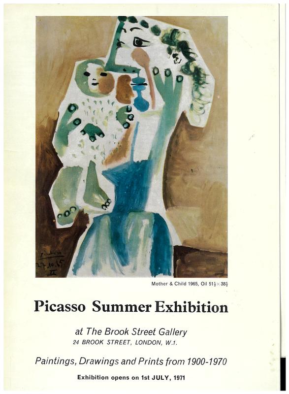 Picasso : a selection of paintings, drawings and prints from 1900 to 1970, summer 1971 / Brook Street Gallery cover
