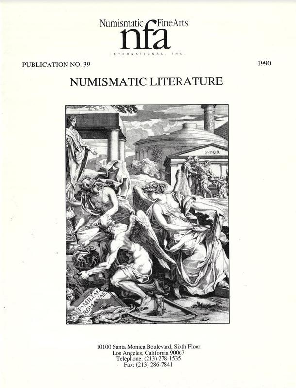 Numismatic literature : publication no. 13, 1990 / Numismatic Fine Arts cover