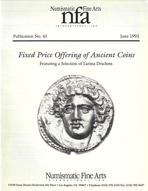 Fixed price offering of ancient coins, featuring a selection of Larissa drachms : publication no. 41, 1992 / Numismatic Fine Arts cover