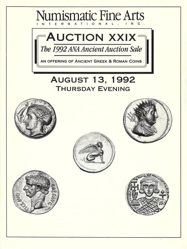 Auction XXIX : the 1992 ANA ancient auction sale, an offering of ancient Greek & Roman coins, August 13, 1992 / Numismatic Fine Arts cover