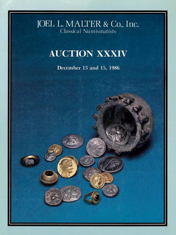 Auction XXXIV : featuring ancient coins, fine antiquities : Saturday December 13, 1986 [and] Monday December 15, 1986 / Joel L. Malter & Co. cover