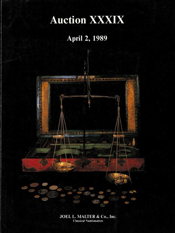 Auction XXXIX : featuring ancient weights in bronze [...] : Sunday April 2, 1989 / Joel L. Malter & Co. cover