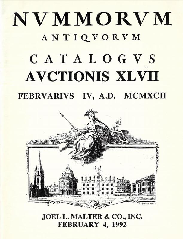 Auction XLVII : featuring ancient Greek, Roman and Byzantine coins and numismatic literature : Tuesday February 4, 1992 /  Joel L. Malter & Co. cover