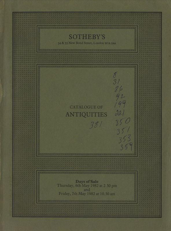 Egyptian, Middle Eastern, Greek, Etruscan and Roman antiquities, also ancient glass and art reference books : Thursday 6th May 1982 and Friday 7th May 1982 / Sotheby Parke Bernet & Co. cover