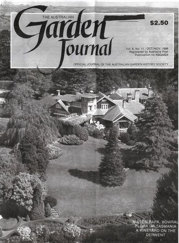 Moorilla : the establishment of a vineyard on the Derwent / by Claudio Alcorso [from The Australian Garden Journal, vol. 6, no. 11, Oct/Nov 1986] cover