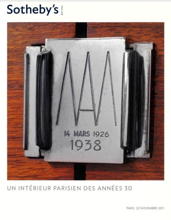Un interieur parisien des annees 30 : vente a Paris, mardi 22 Novembre 2011 / Sotheby's cover