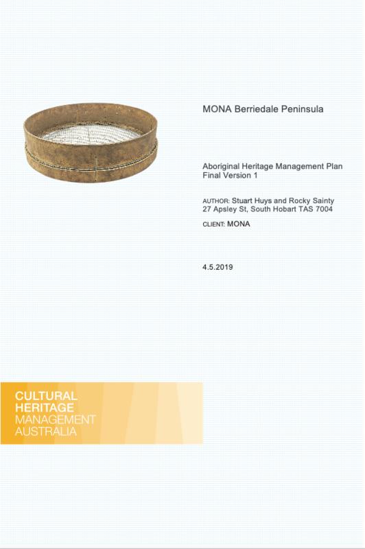 MONA Berriedale peninsula : Aboriginal heritage management plan : final version 1 / Stuart Huys and Rocky Sainty cover