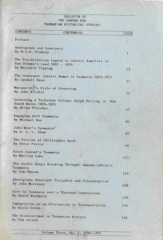 Bulletin of the Centre for Tasmanian Historical Studies cover