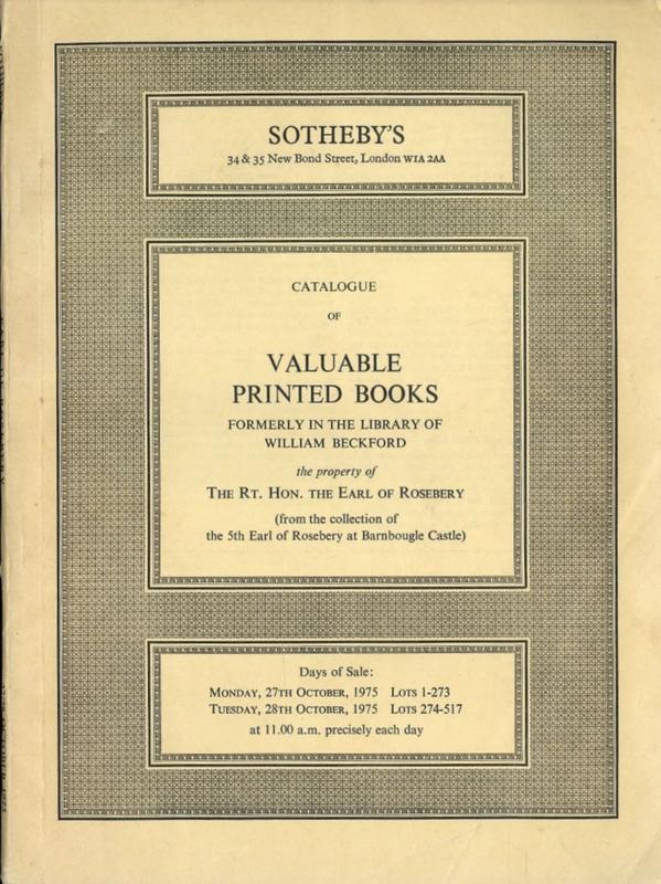 Catalogue of valuable printed books : formerly in the library of William Beckford... / Sotheby Parke Bernet & Co. cover