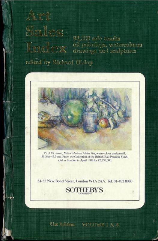 The art sales index 1988/89 : volume I : oil paintings, watercolours and drawings : artists A-K / [edited by Richard Hislop] cover