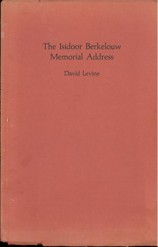 The Isidoor Berkelouw memorial address / delivered by David Levine cover