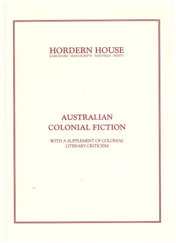 Australian colonial fiction : with a supplement of colonial literary criticism / Hordern House cover