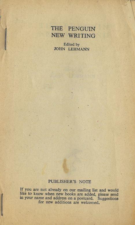 The Penguin new writing / edited by John Lehmann cover