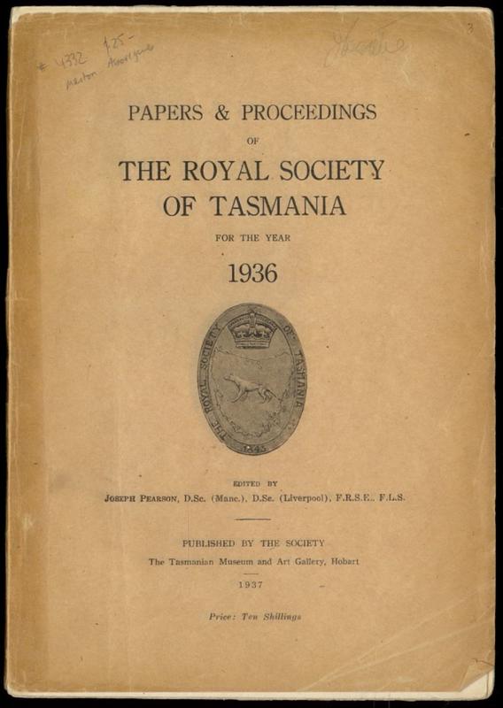 Papers and proceedings of the Royal Society of Tasmania for the year 1936 cover