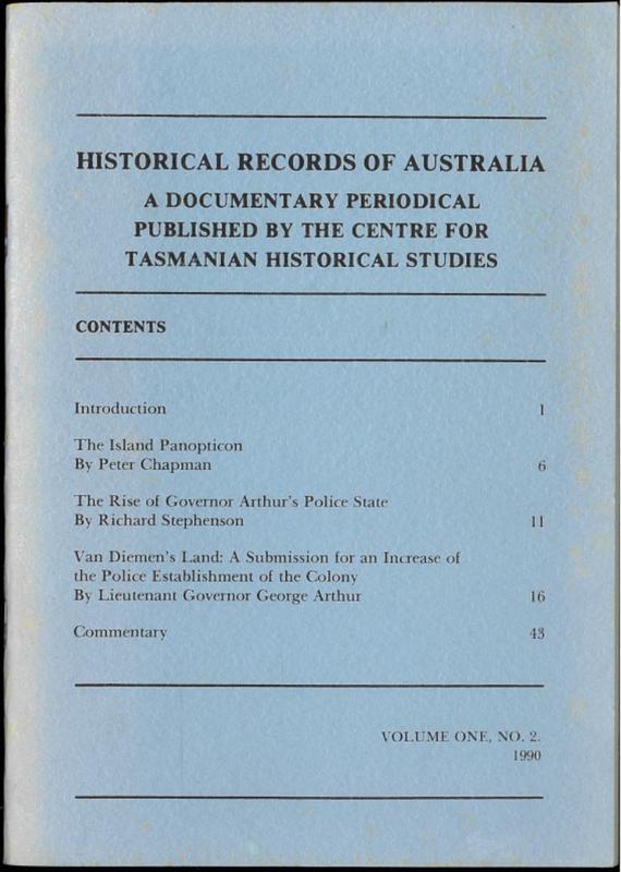 Historical records of Australia : a documentary periodical published by the Centre for Tasmanian Historical Studies cover