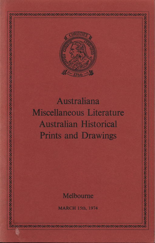 Australiana : miscellaneous literature, Australian historical prints and drawings : Friday March 15, 1974 / Christie, Manson & Woods cover