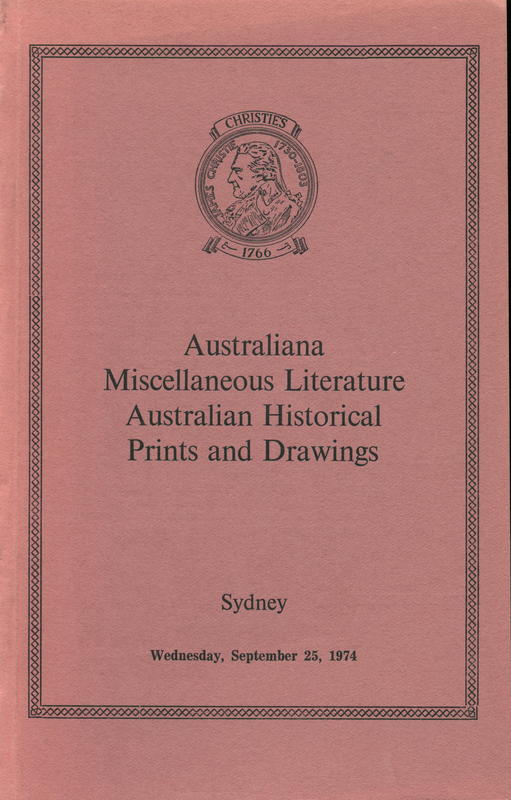 Australiana : miscellaneous literature, Australian historical prints and drawings : Wednesday September 25, 1974 / Christie, Manson & Woods cover