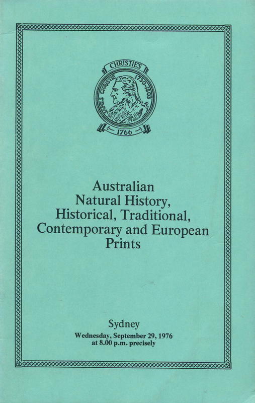 Australian natural history, historical, traditional, contemporary and European prints : Wednesday, September 29, 1976 / Christie, Manson & Woods cover