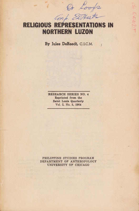 Religious representations in Northern Luzon / by Jules de Raedt cover