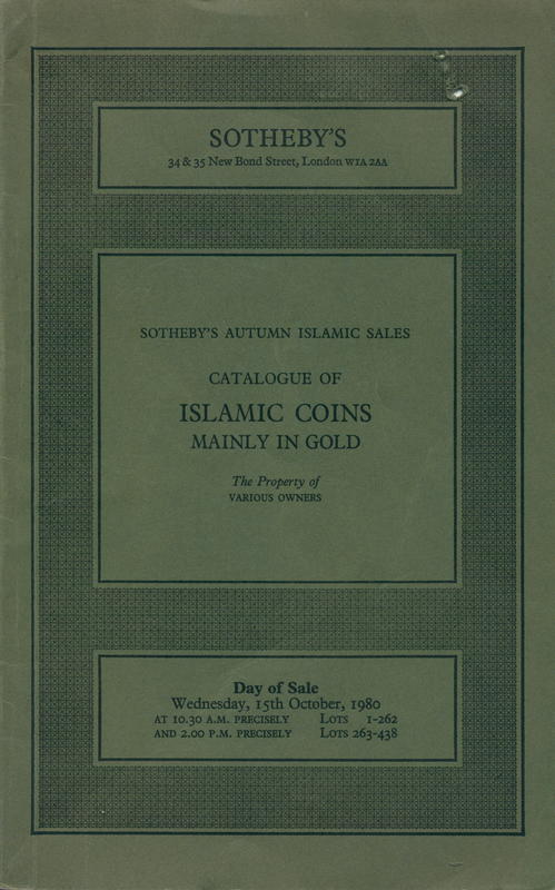 Catalogue of Islamic coins, mainly in gold together with Islamic numismatic books cover