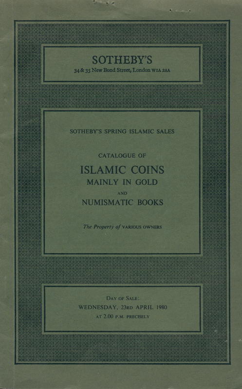 Catalogue of Islamic coins, mainly in gold, and numismatic books cover